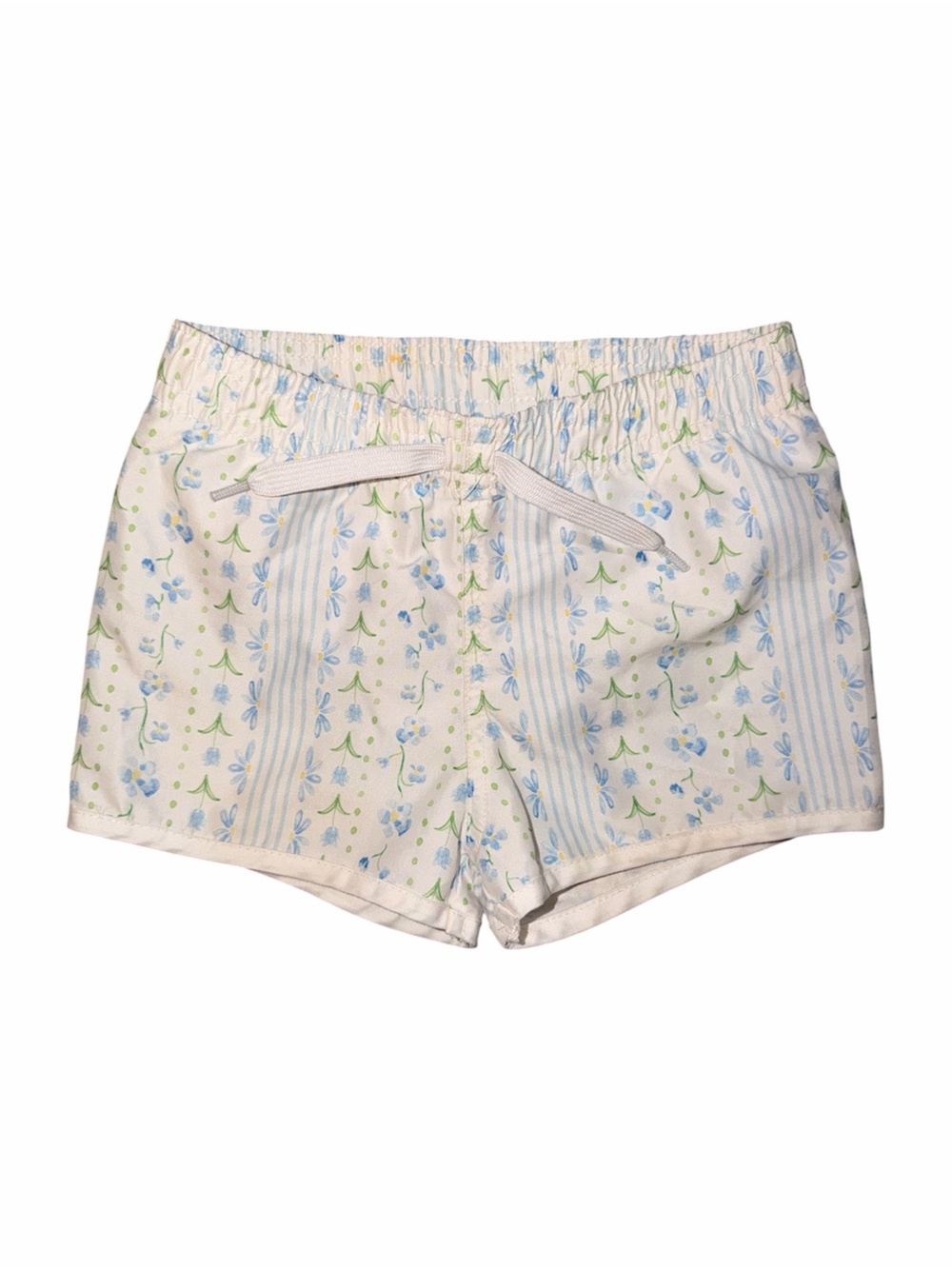 Edgehill Collection White Floral & Blue Stripe Kids Swim Trunks 12/18mo